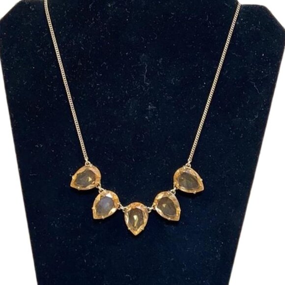 J Crew - Signed Costume Jewelry - Teardrop Topaz Statement Necklace, 5 Stones - Picture 1 of 7